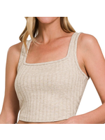 ZNHT239 -RIBBED SQUARE NECK CROPPED TANK TOP