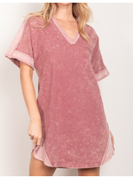 VJND31134 - Oversized Washed T-shirt Knit Mini Dress