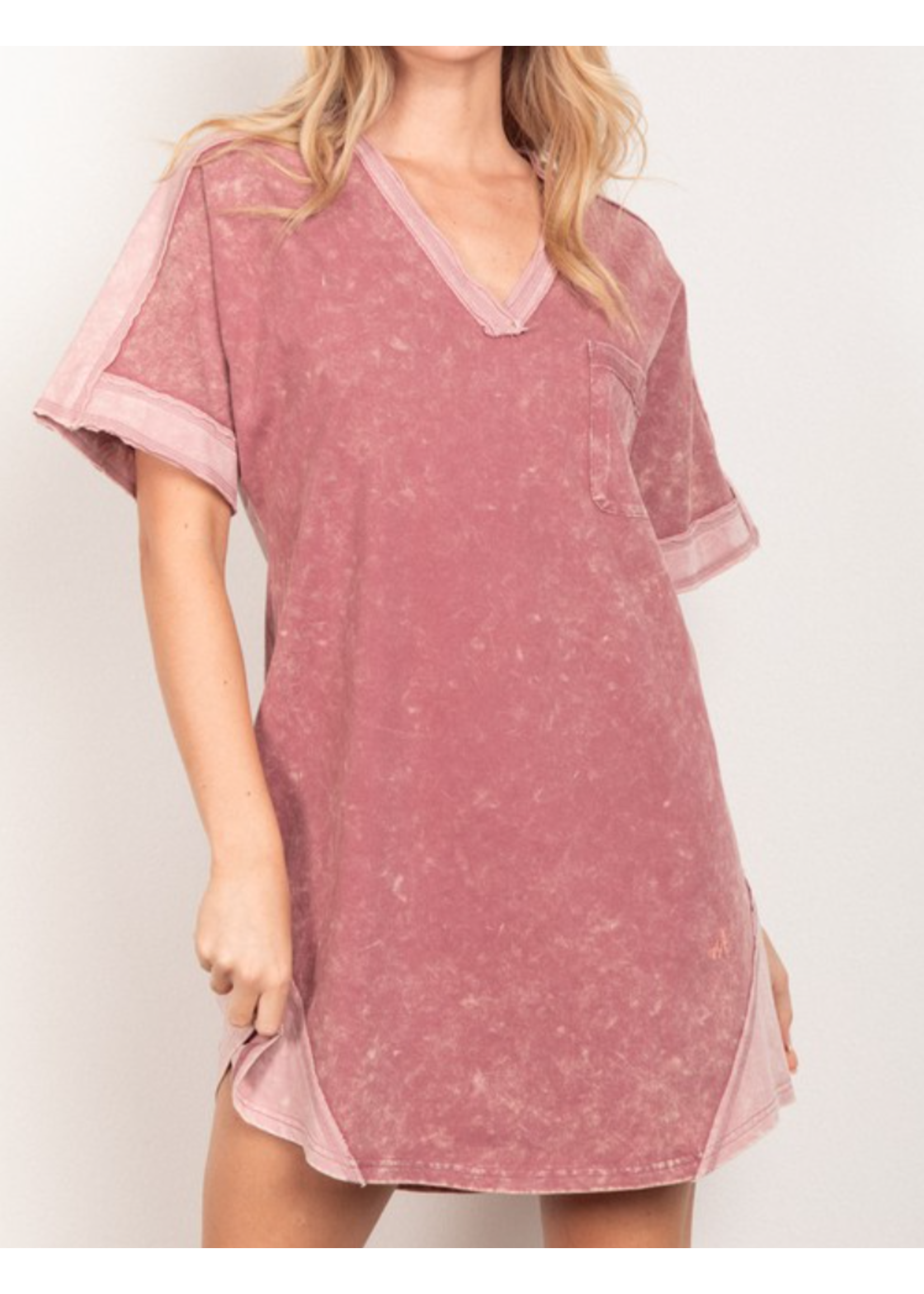 VJND31134 - Oversized Washed T-shirt Knit Mini Dress