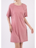 VJND31162 -Round Neck Oversized Washed Knit Mini Dress