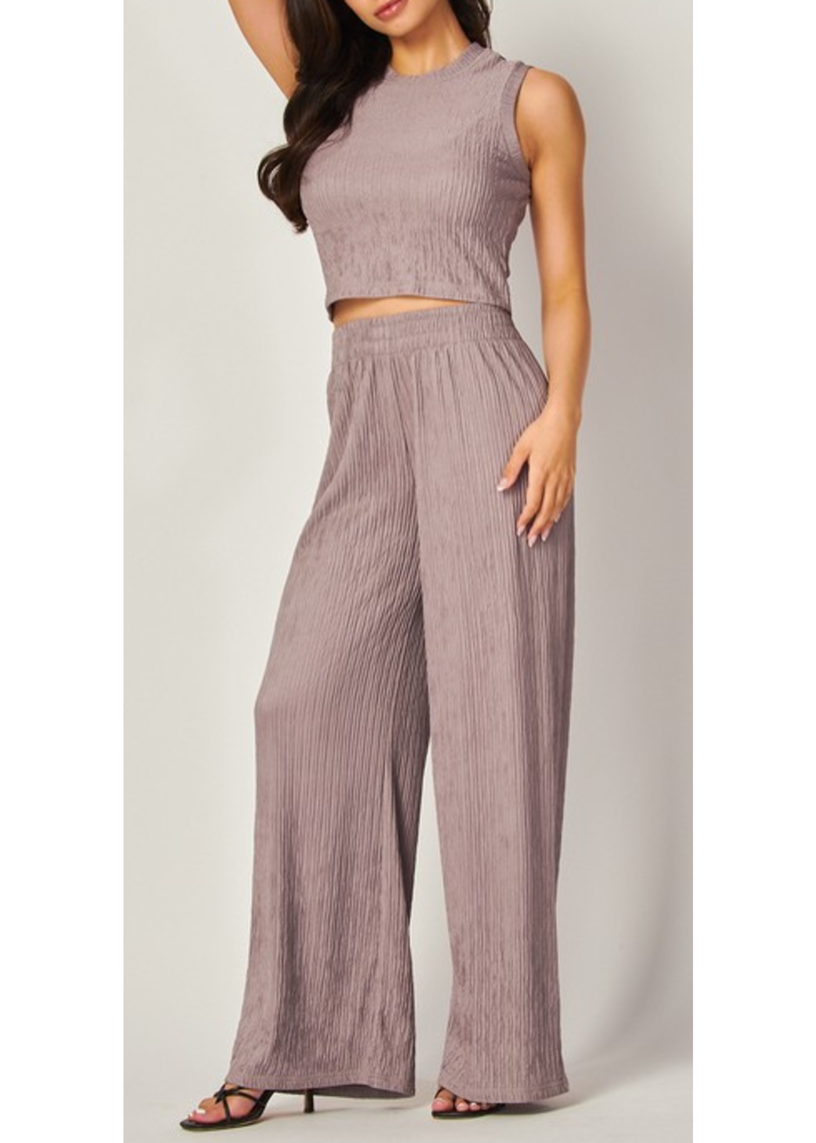 Crinkle Textured Cropped Top 2pc Loungewear Set