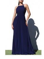 DDDD6103 - PLEATED SLEEVELESS HIGH NECK EVENING GOW