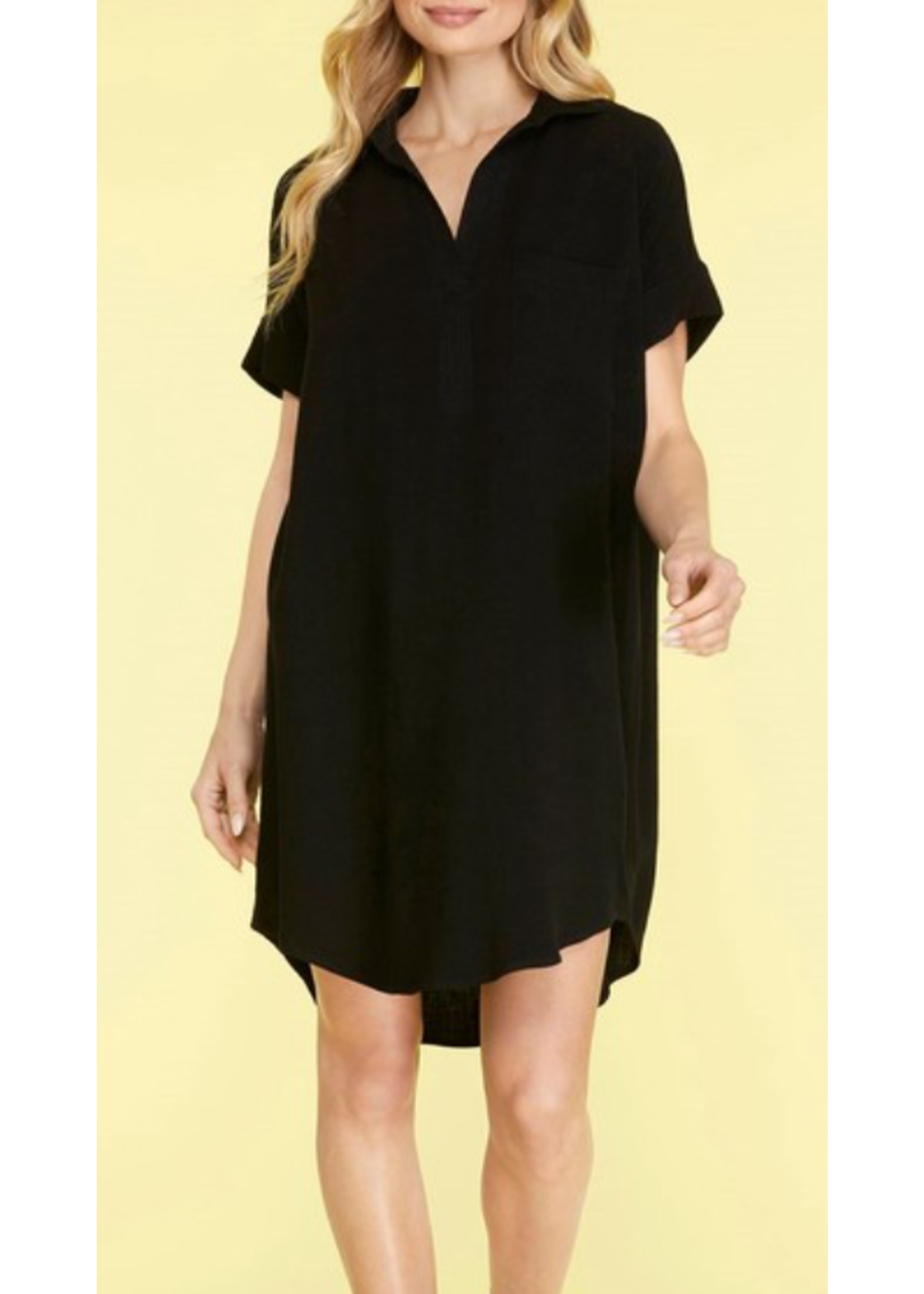 SSSY3940 - SHORT SLEEVE FRONT POCKET DETAIL WOVEN COLLAR DRESS