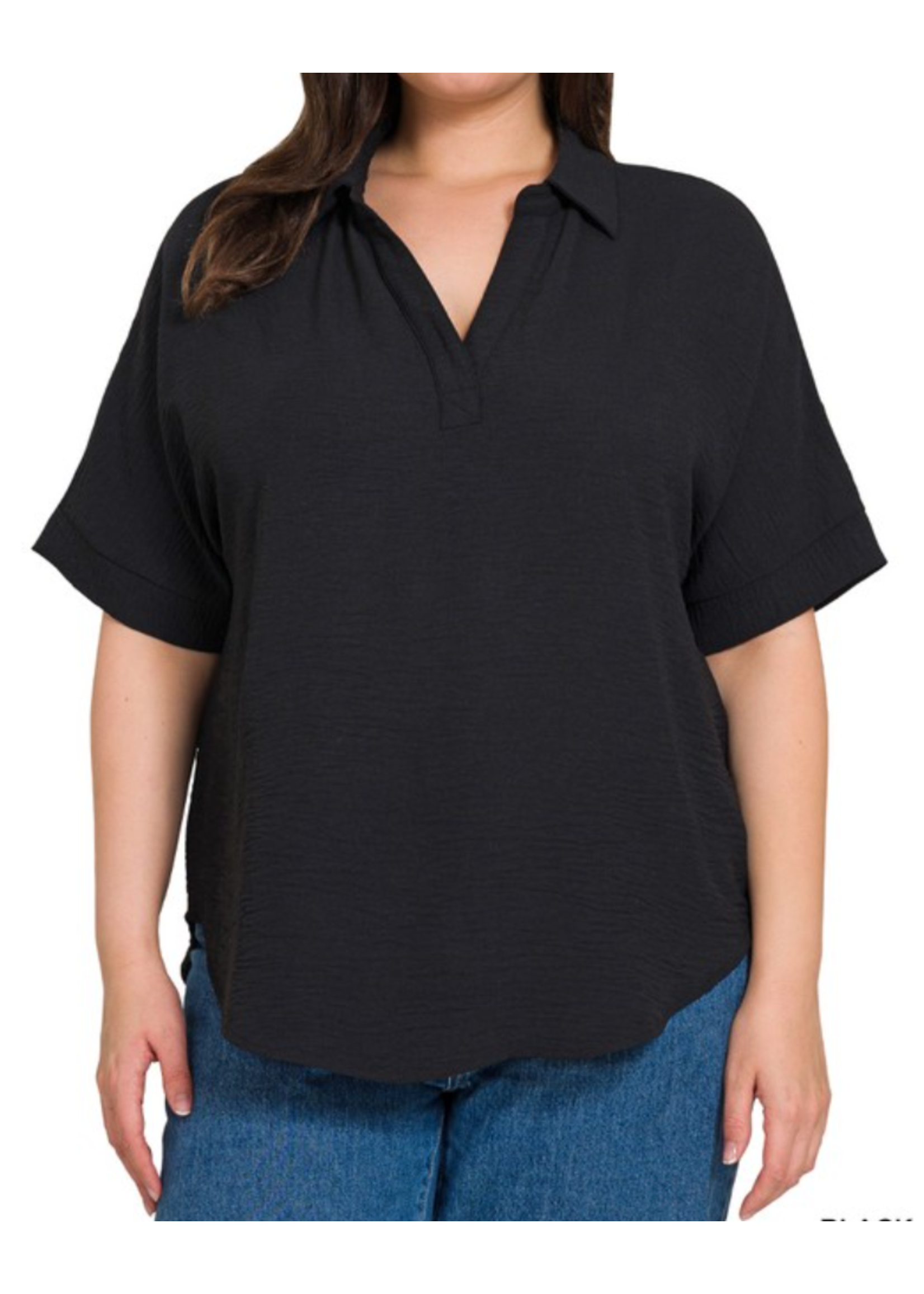 ZNQT1396 - PLUS SHORT SLEEVED COLLARED BLOUSE