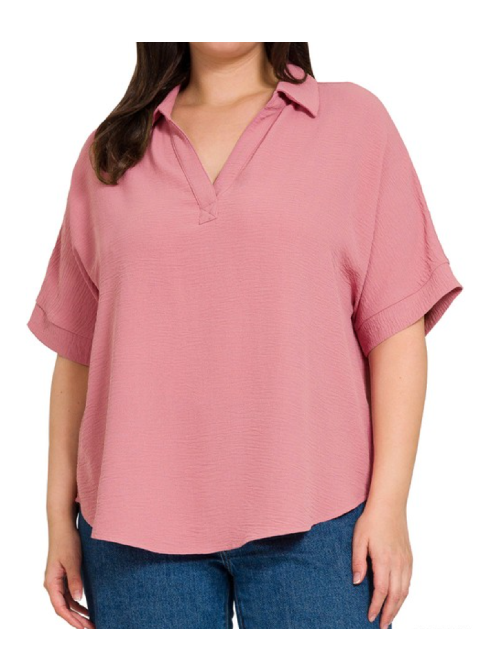 ZNQT1396 - PLUS SHORT SLEEVED COLLARED BLOUSE