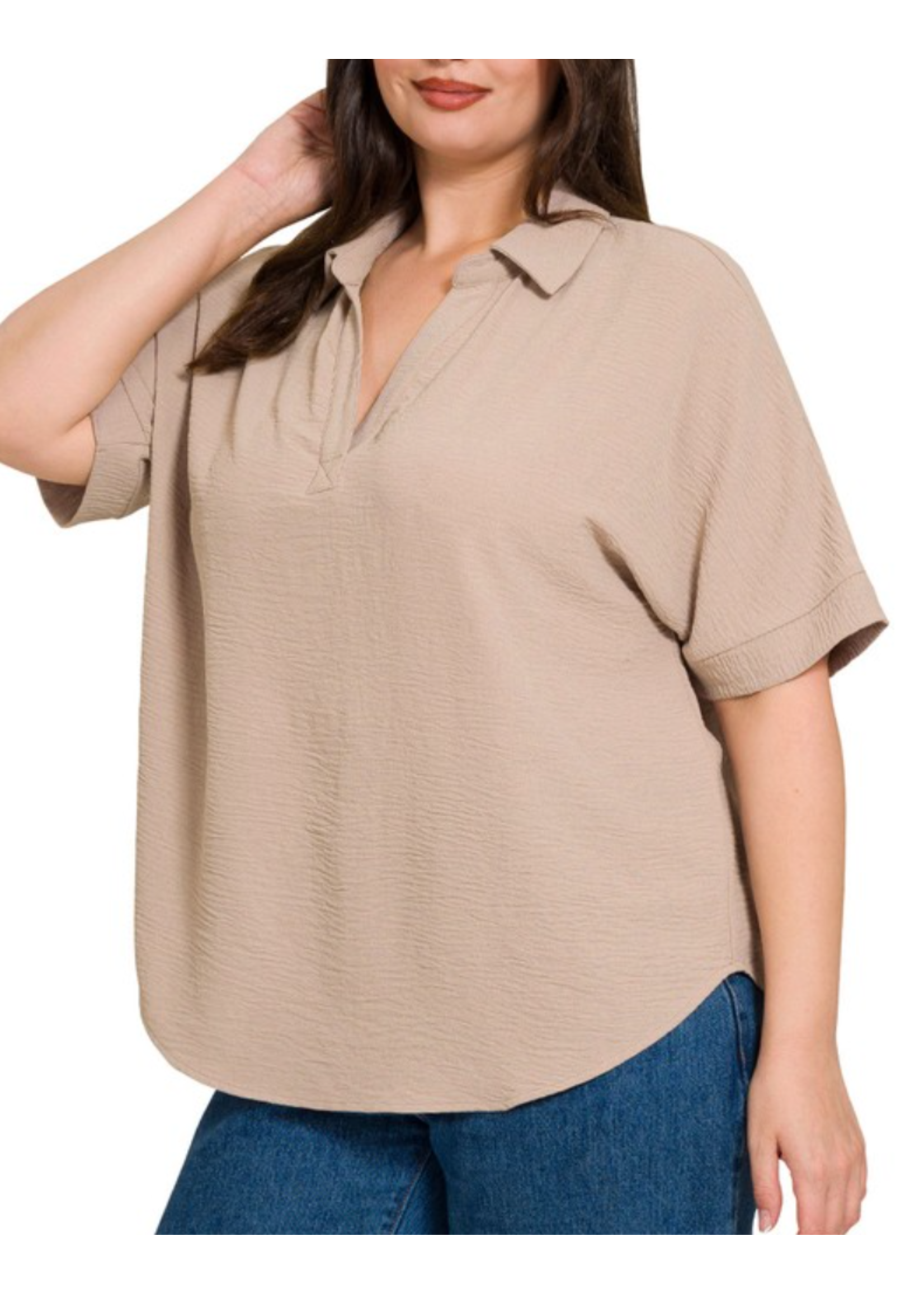 ZNQT1396 - PLUS SHORT SLEEVED COLLARED BLOUSE