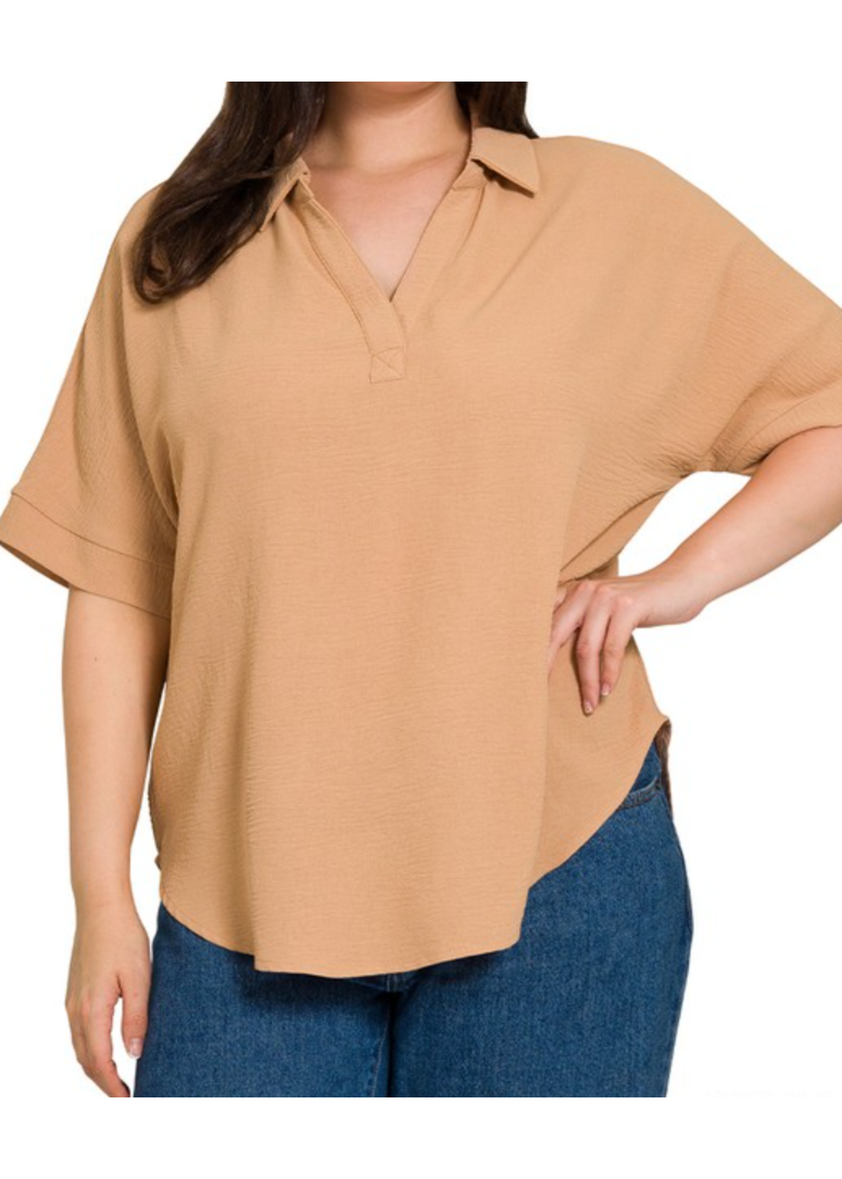 ZNQT1396 - PLUS SHORT SLEEVED COLLARED BLOUSE