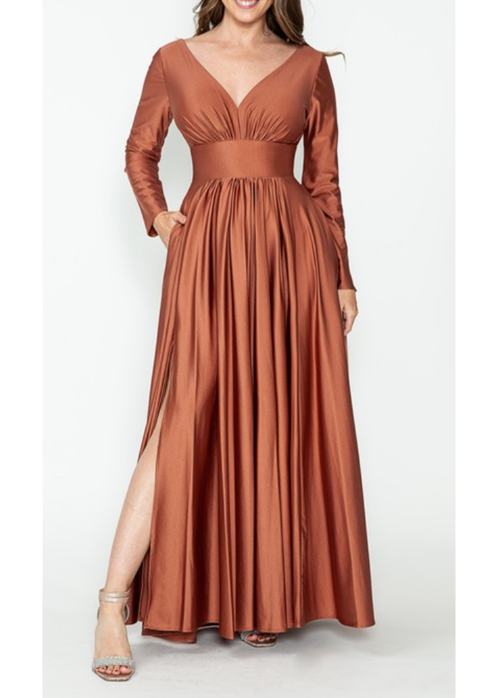 LEN5231 - LONG SLEEVE GOWN W/WAIST BELT