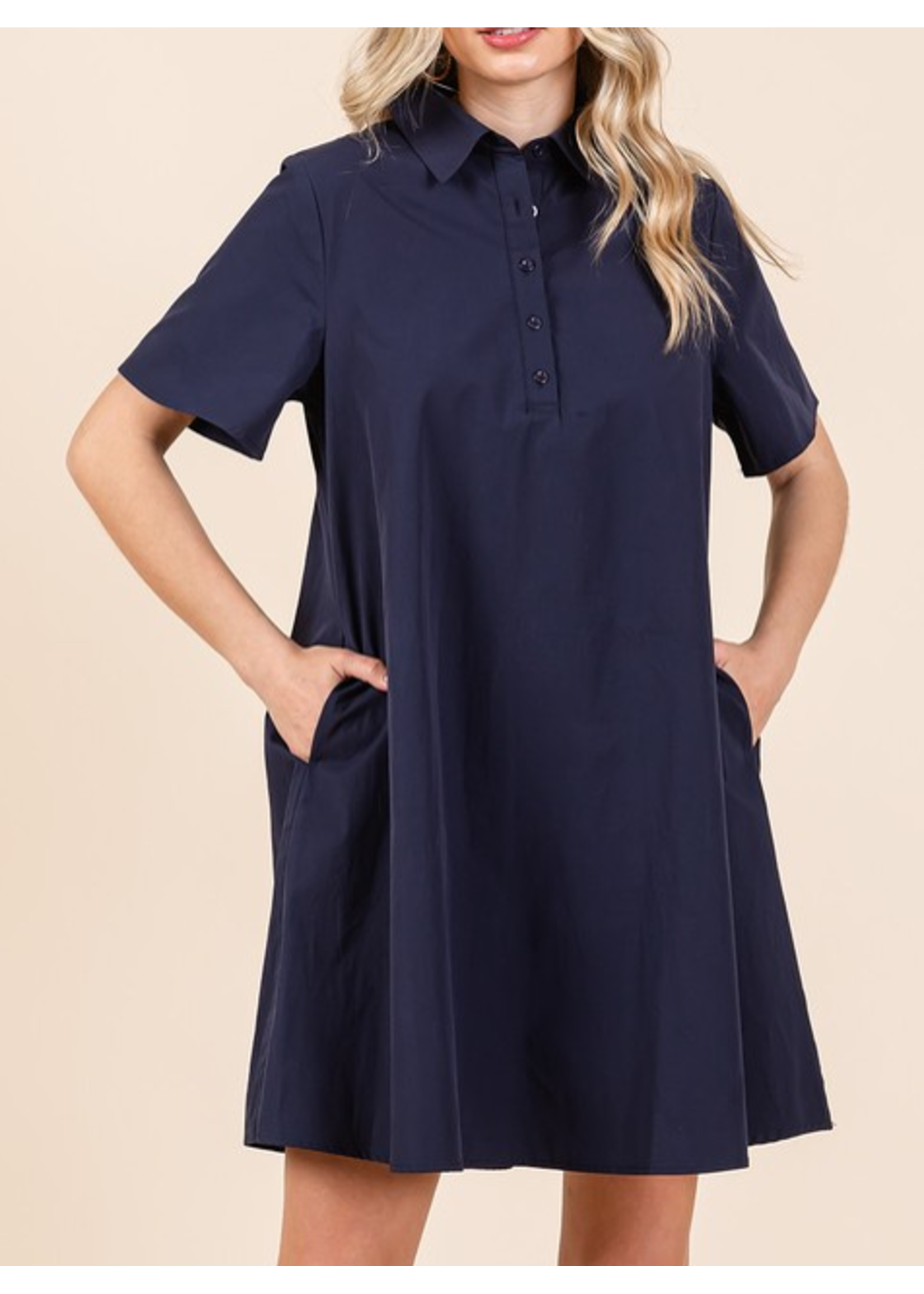 MSM4327 - POLLIN COLLAR PLEATED BACK SHIFT DRESS