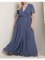 SBPM40213 - PLUS WRAP GOWN  W FLUTTER SLEEVES