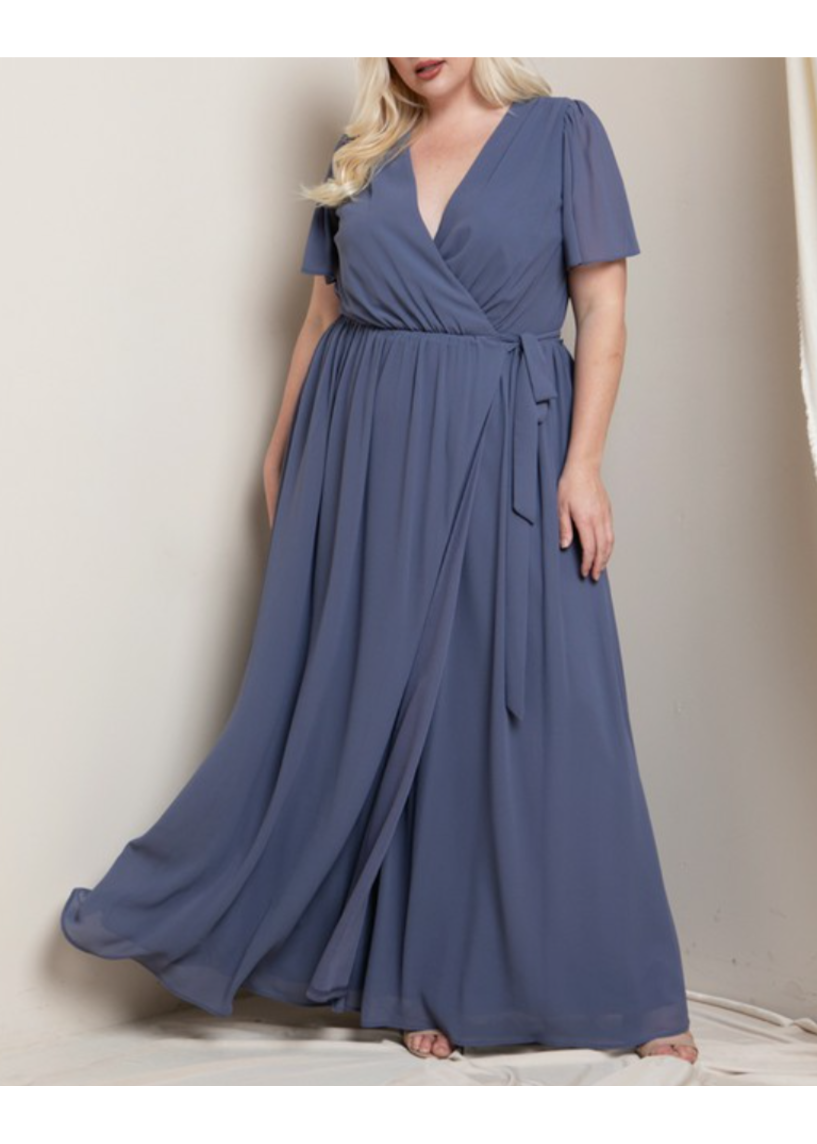 SBPM40213 - PLUS WRAP GOWN  W FLUTTER SLEEVES