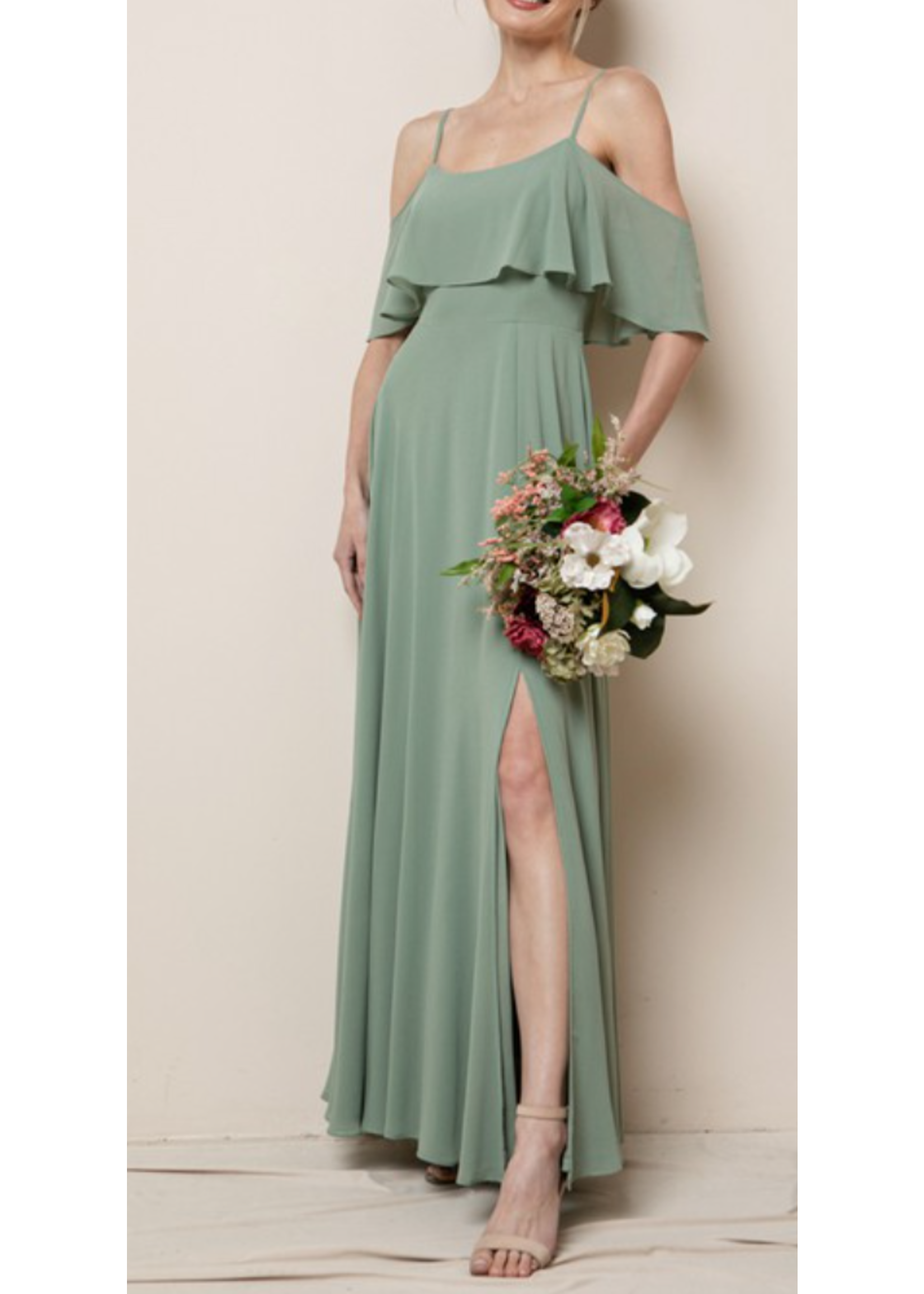 SBM19499 - OFF SHOULDER DRAPING BRIDESMAID DRESS