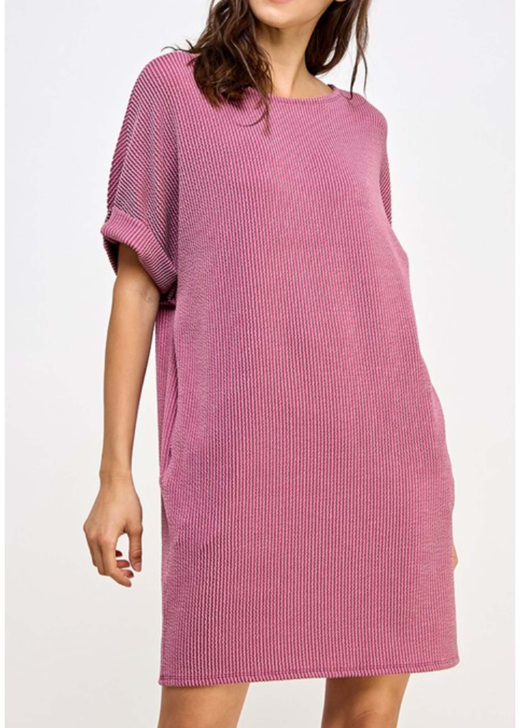 2HD4006 - RIB KNIT SHIFT W HIDDEN POCKETS AND CUFFED SLEEVE