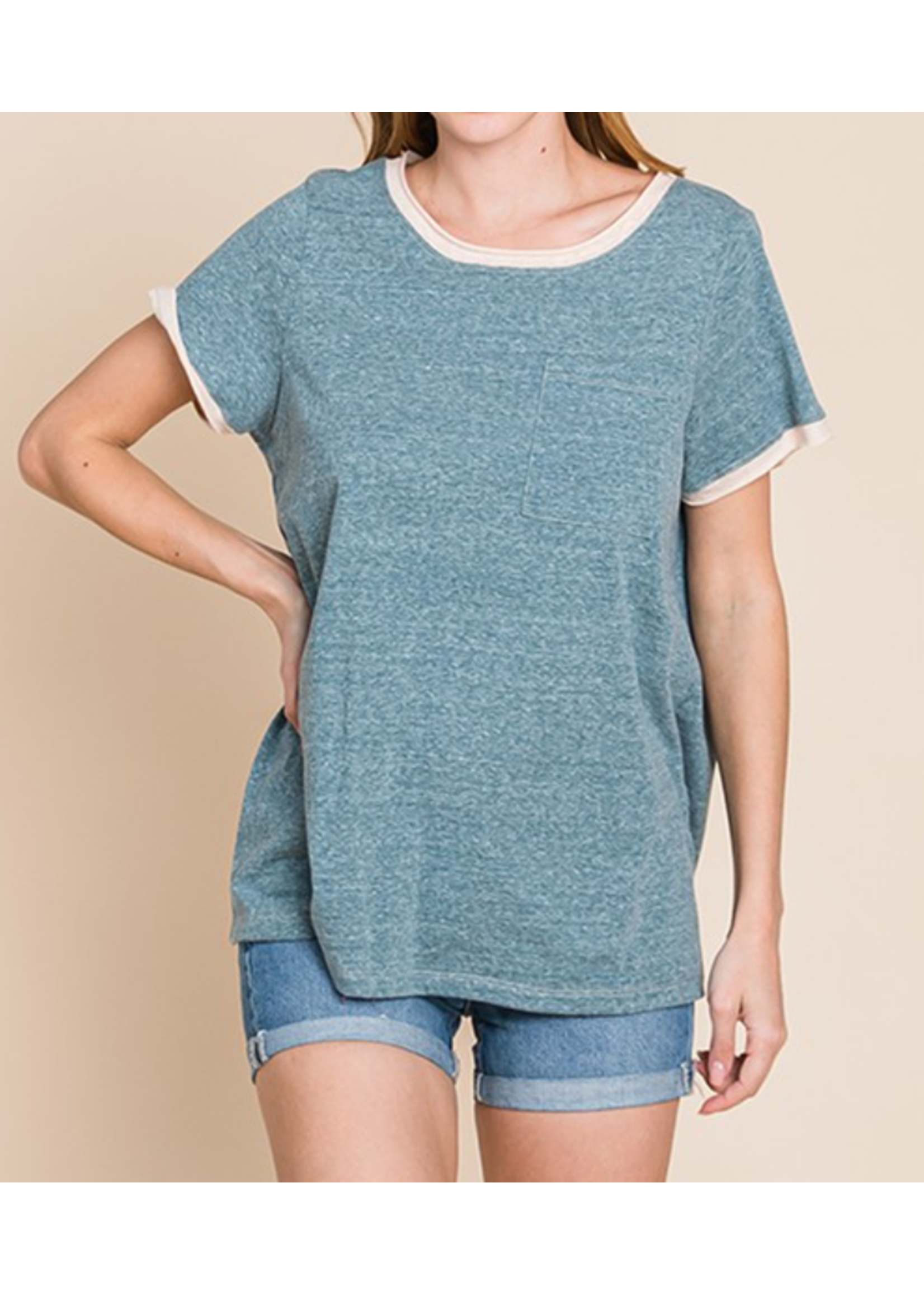 CB63643 - PLUS 2 TONE COTTON BLENDED TOP