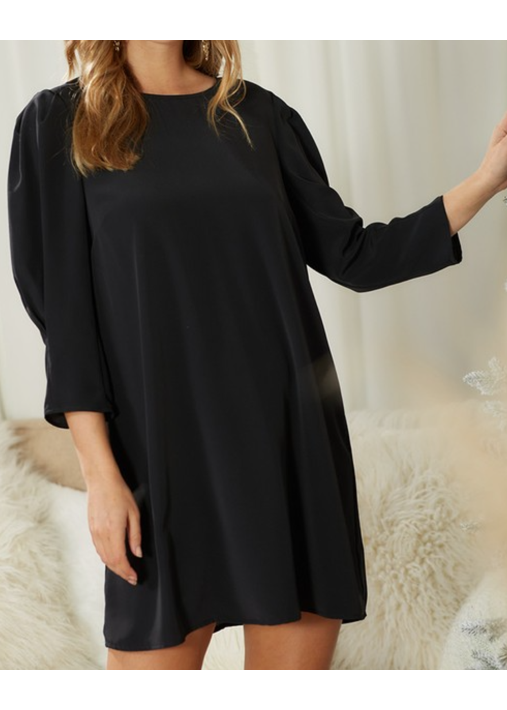 MSH42223 - BOAT NECK 3/4 SLEEVES KEYHOLE BACK WOVEN DRESS