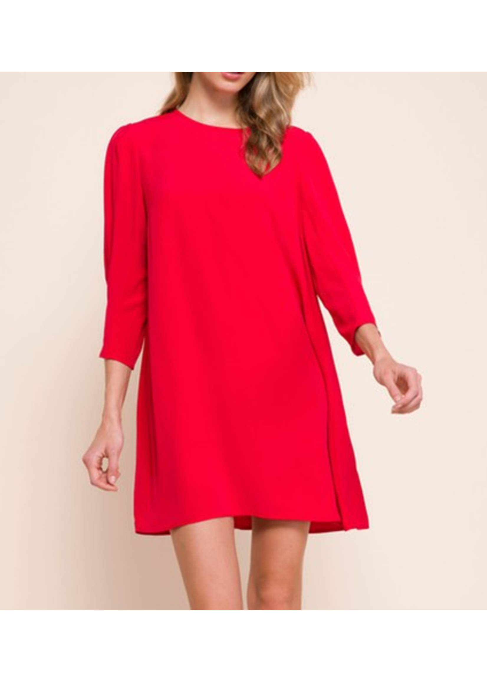 MSH42223 - BOAT NECK 3/4 SLEEVES KEYHOLE BACK WOVEN DRESS