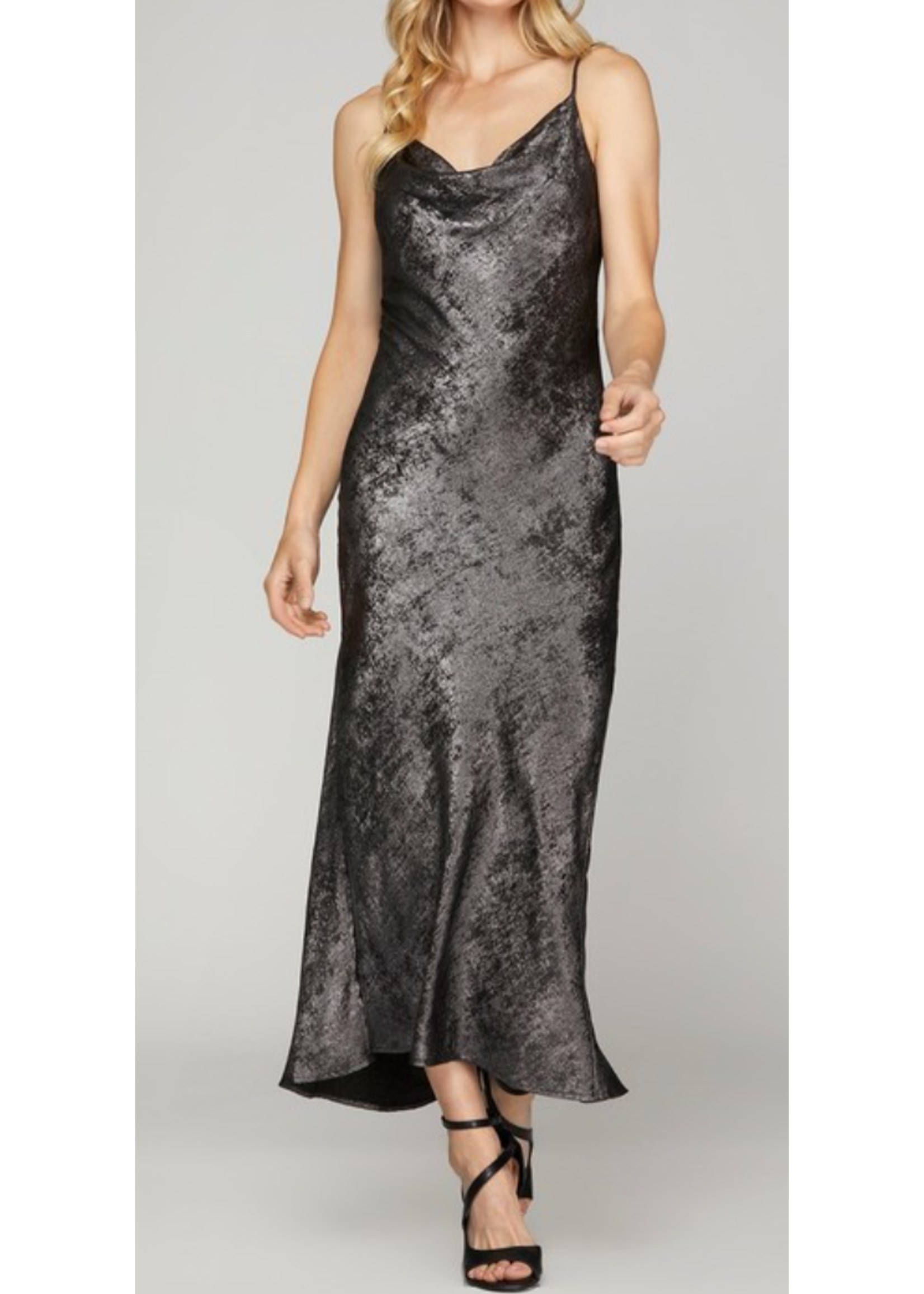 SSSY7676-  GLITTER WOVEN COWL NECCK  MIDI
