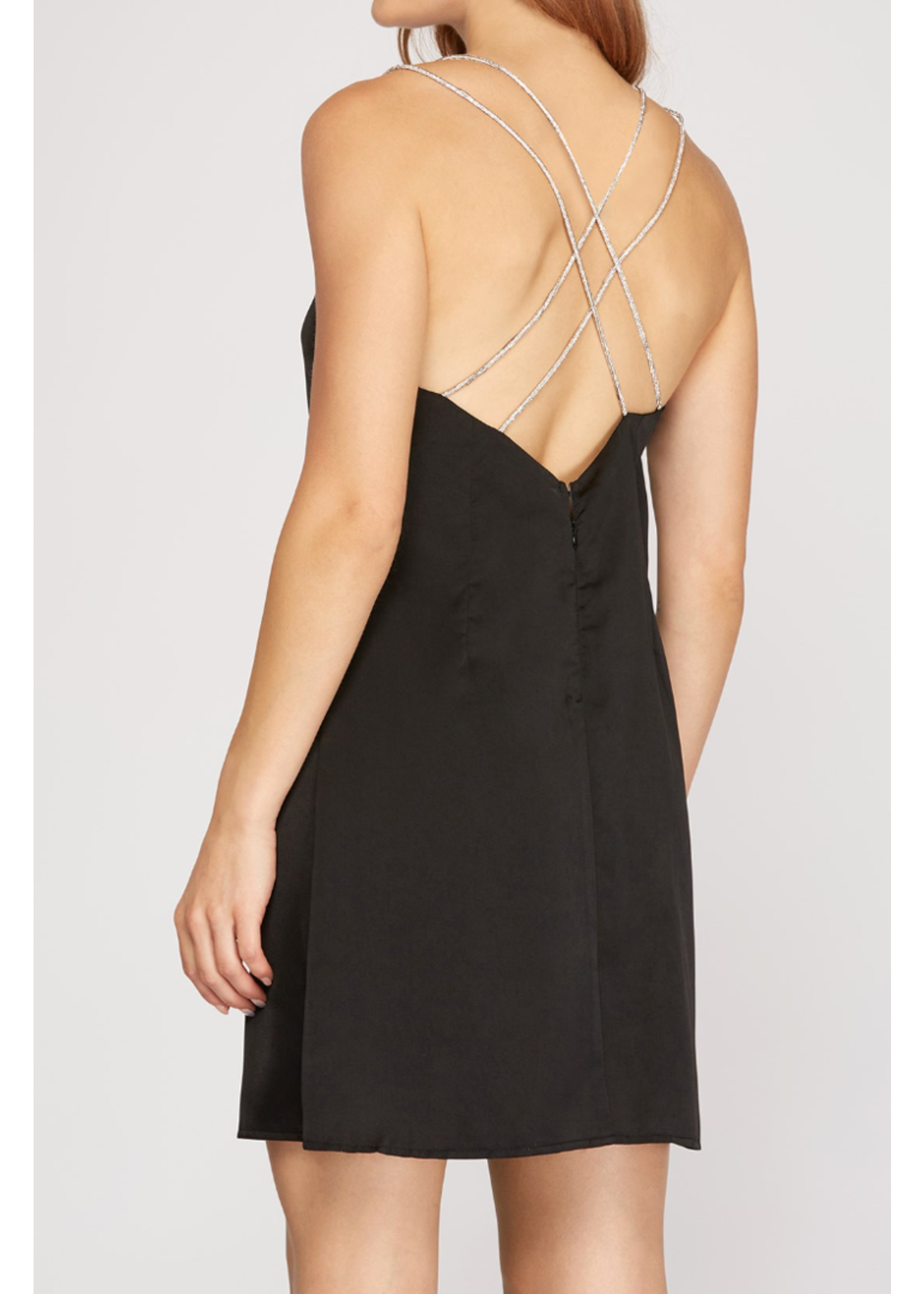 SSSY3311 - RHINESTONE STRAP SATIN  MINI DRESS