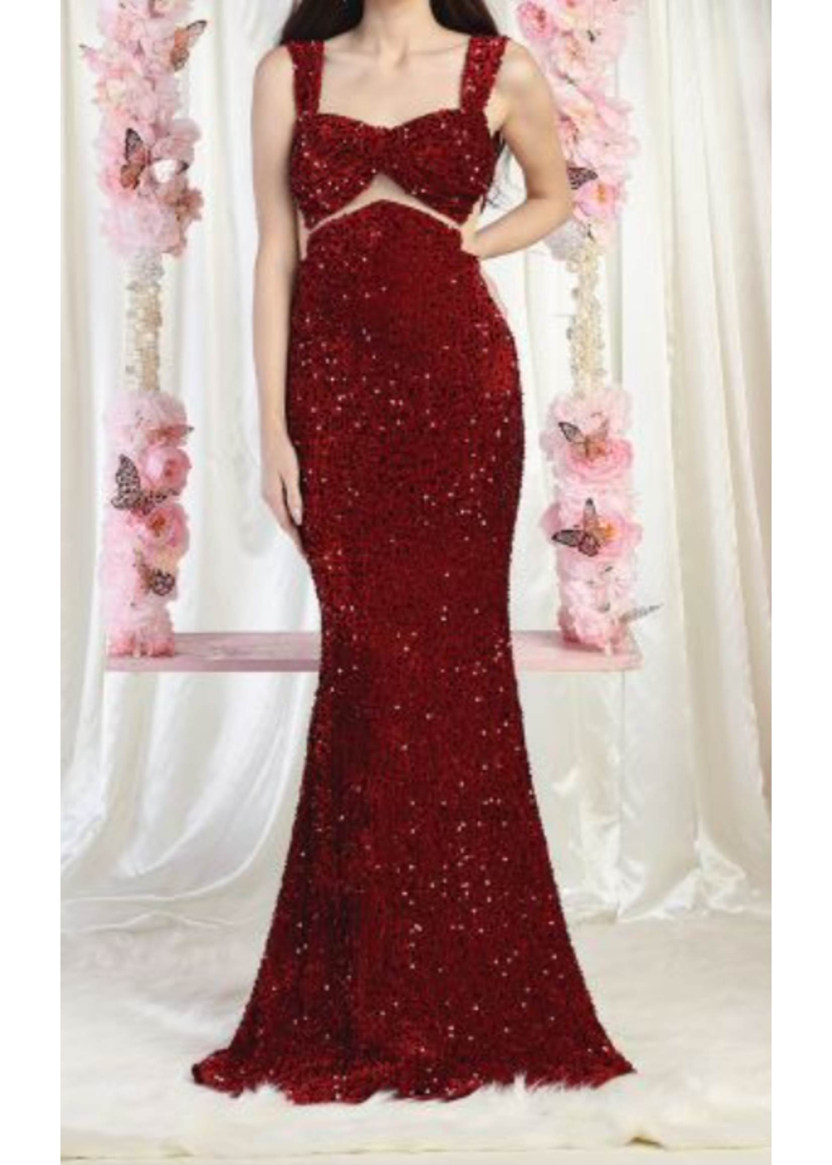 MQRQ8004 -  SEQUINNED CUT OUT EVENING GOWN