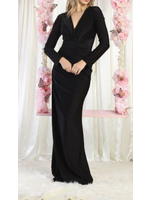 MQMQ1993 - SLEEVED VNECK EVENING GOWN