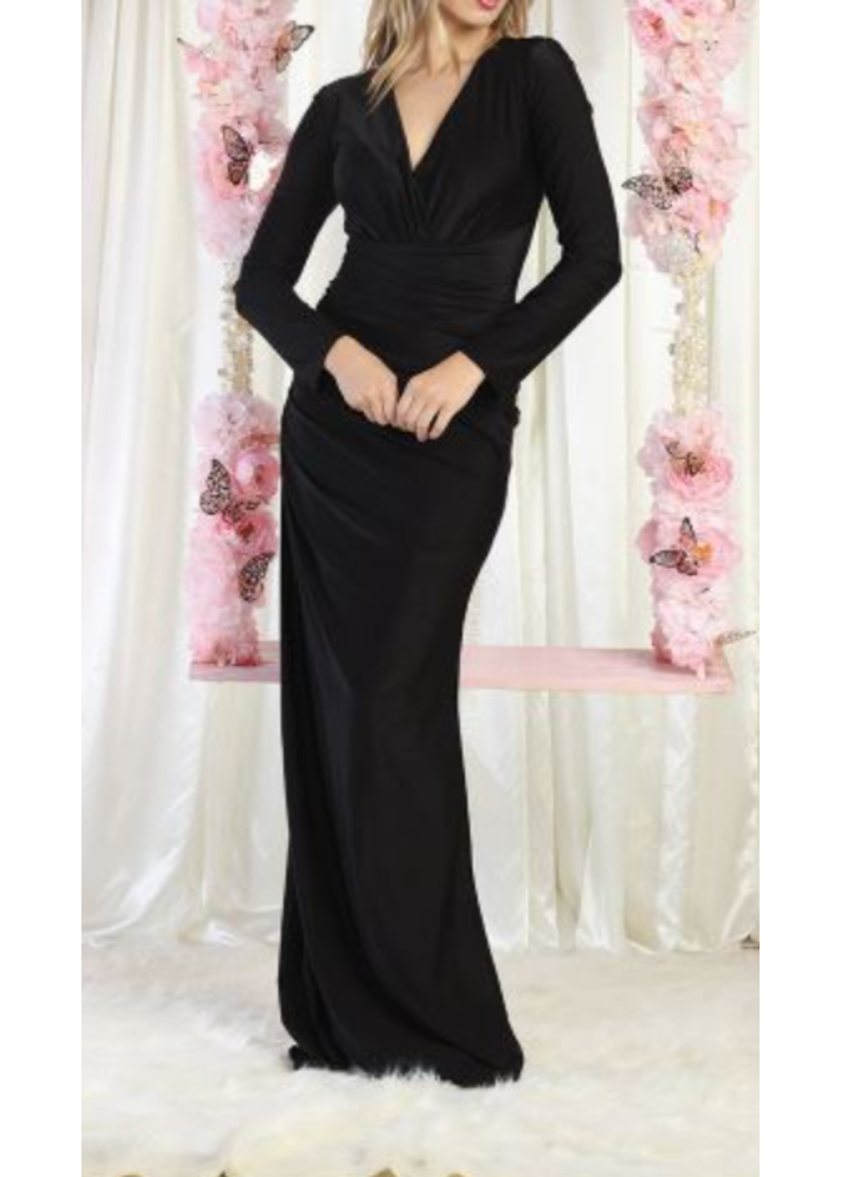 MQMQ1993 - SLEEVED VNECK EVENING GOWN