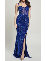 CGCD21830 - EVENING GOWN W BUSTIER MESH CORSET SEQUINNED VELVET GOWN