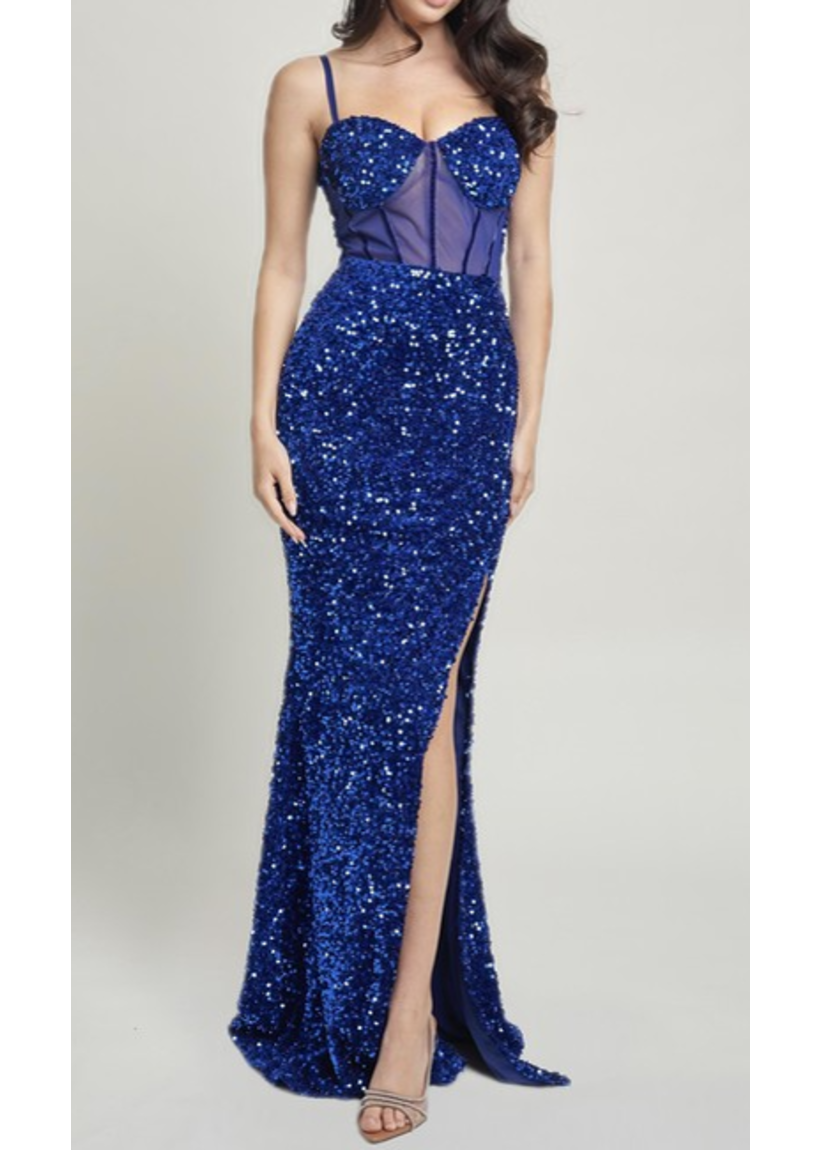 CGCD21830 - EVENING GOWN W BUSTIER MESH CORSET SEQUINNED VELVET GOWN