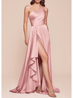 CD7450 - ONE SHOULDER SATIN A-LINE DRESS