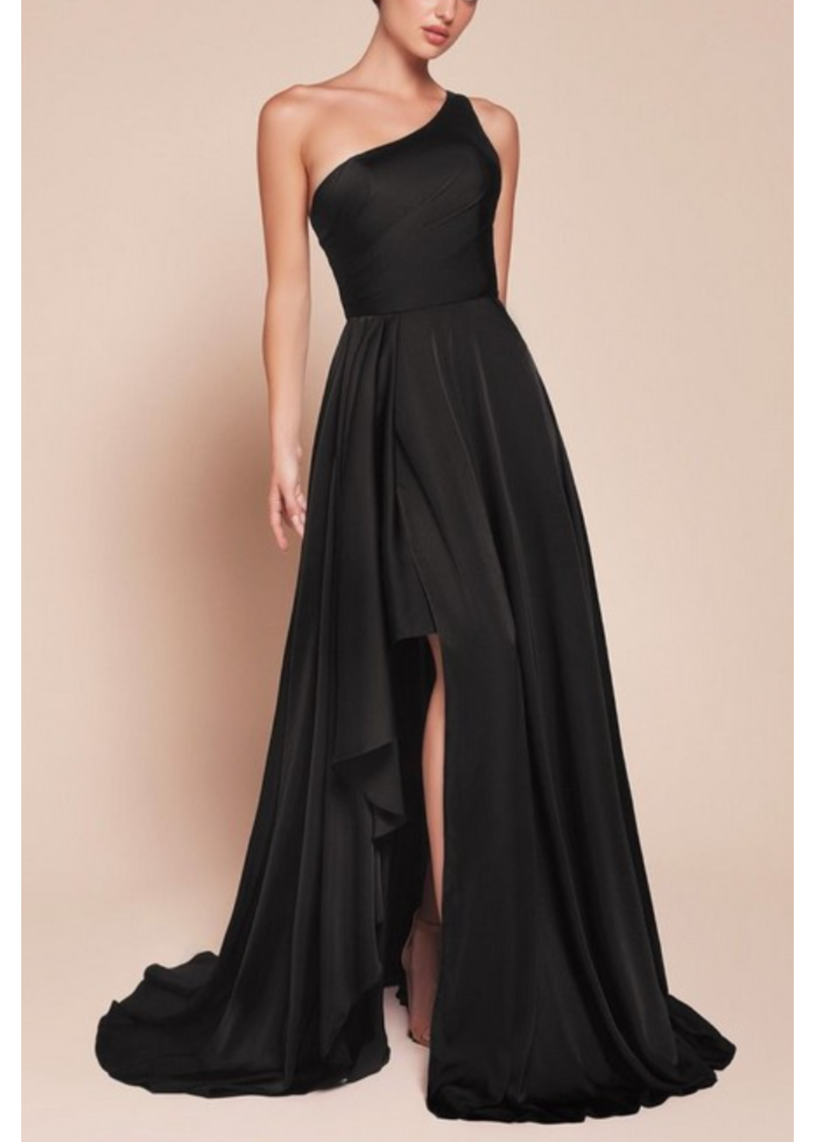 CD7450 - ONE SHOULDER SATIN A-LINE DRESS