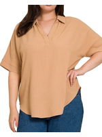 ZNQT1396 - PLUS SHORT SLEEVED COLLARED BLOUSE