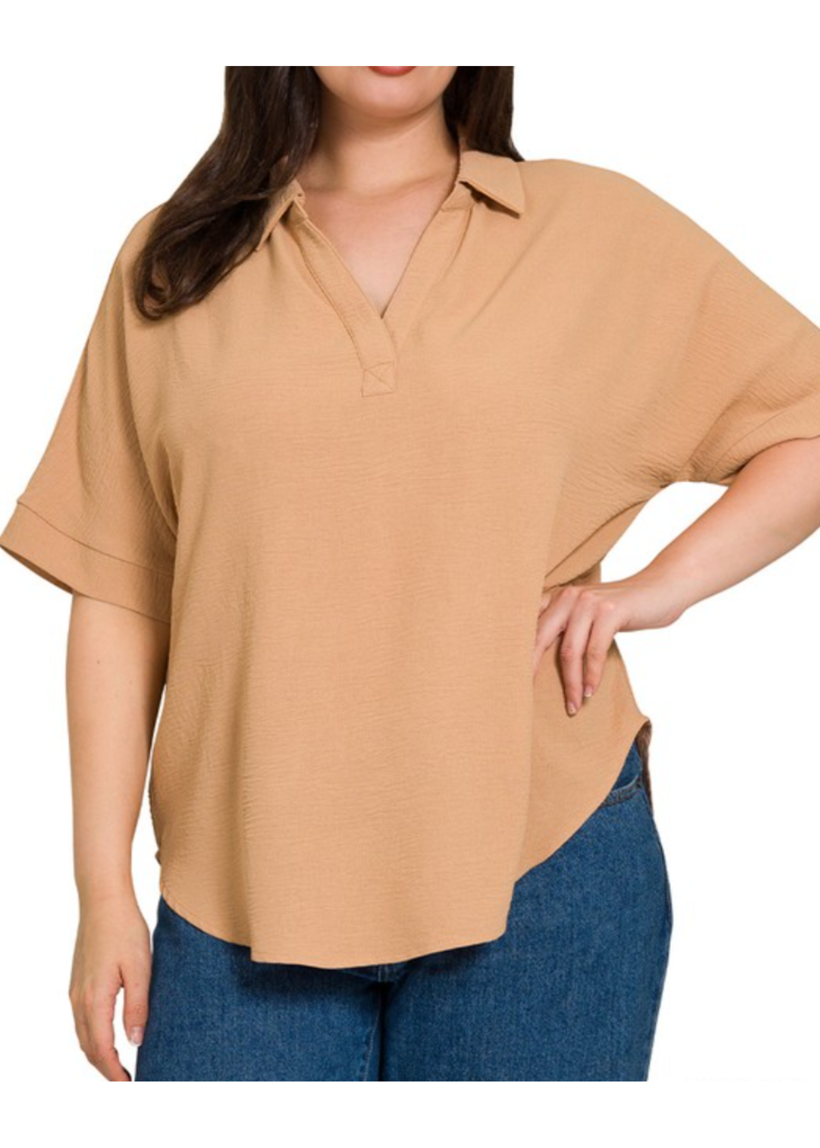 ZNQT1396 - PLUS SHORT SLEEVED COLLARED BLOUSE