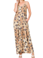 ZNRPS843AB - LEOPARD V-NECK CAMI MAXI DRESS WITH SIDE POCKETS