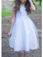 BP260 - FIRST HOLY COMMUNION DRESS - Tulle Illusion Embroidered Top with Tulle Skirt
