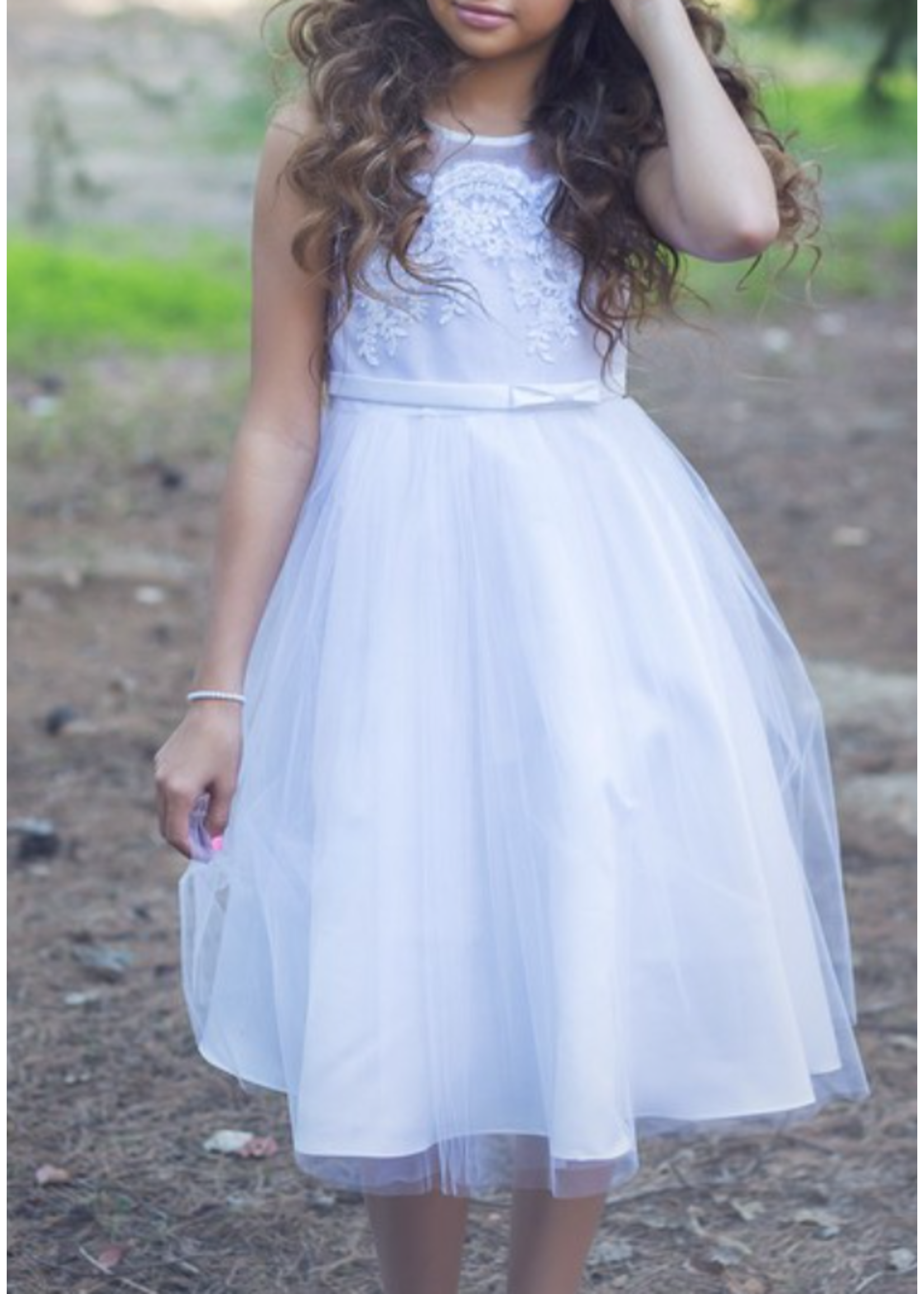 BP260 - FIRST HOLY COMMUNION DRESS - Tulle Illusion Embroidered Top with Tulle Skirt
