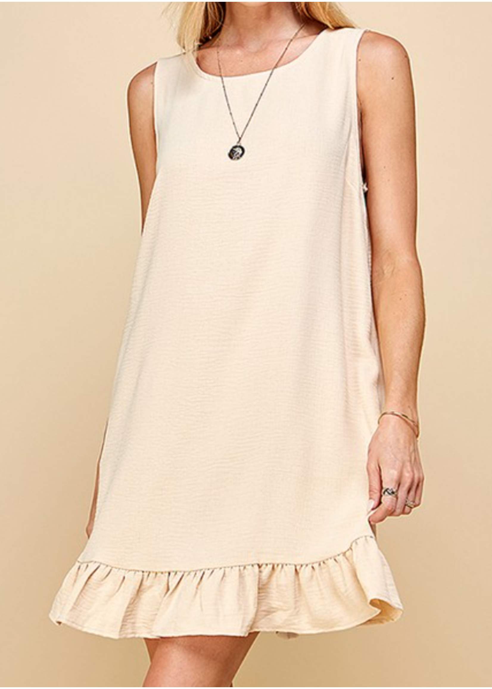 SASD2101025038 - WOMEN SOLID SLEEVELESS RUFFLED MIDI DRESS