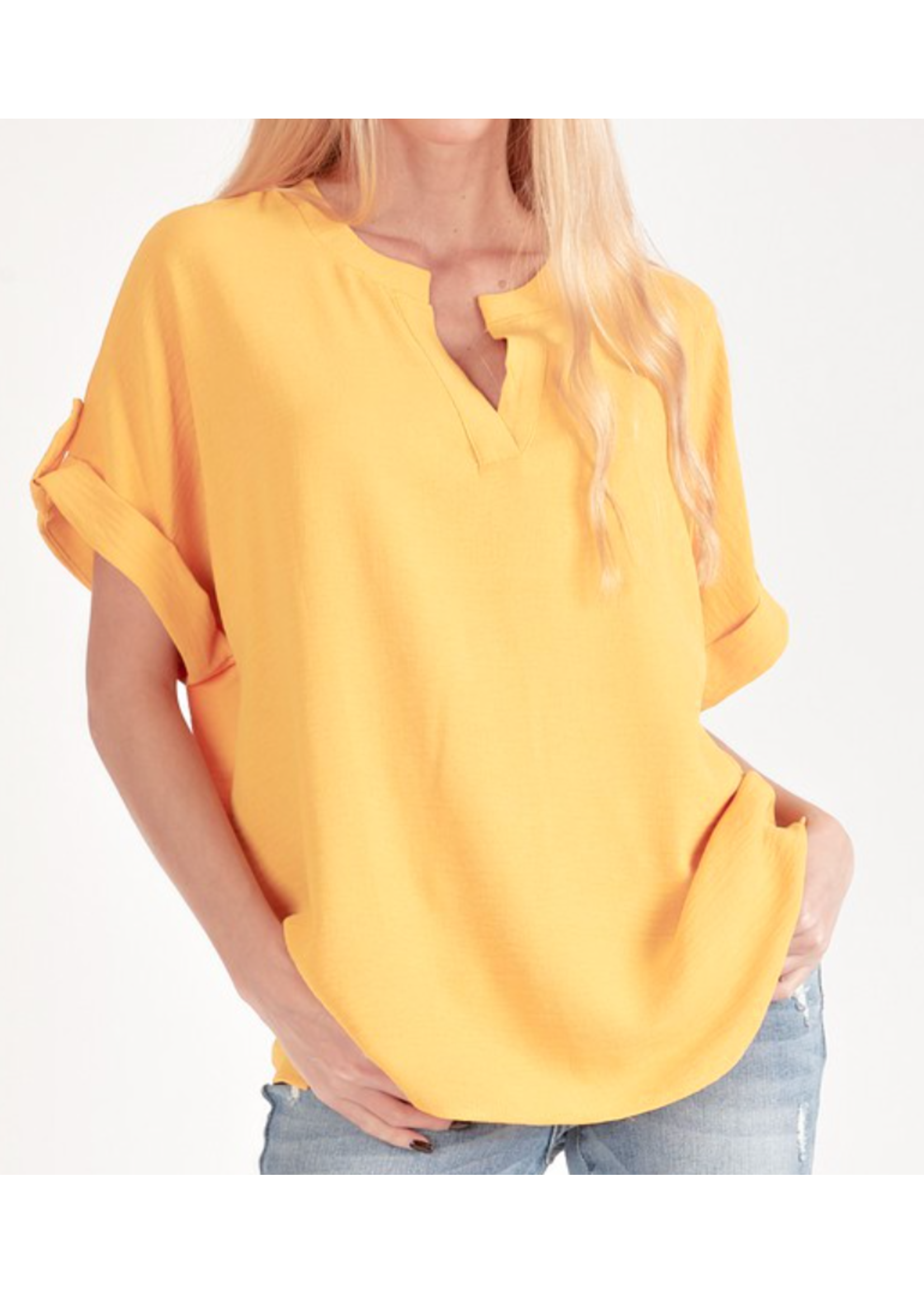 SASPT5211 - SHORT BUTTON SLEEVE FRONT SLIT LOOSE FIT TOP