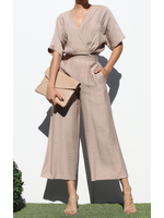 DDDD7032 - LOOSE FIT WOVEN JUMPSUIT   W BACK ELASTIC BAND  & POCKETS