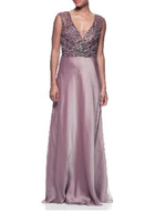BCHK1784 -  EVENING GOWN  SLEEVELESS, V-NECK, BACKLESS, A-LINE  W CHIFFON & BEADED BODICE