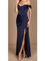 WDDD1249 - EVENING GOWN / EXPOSED CORSET OFF SHOULDER SHEATH W SLIT