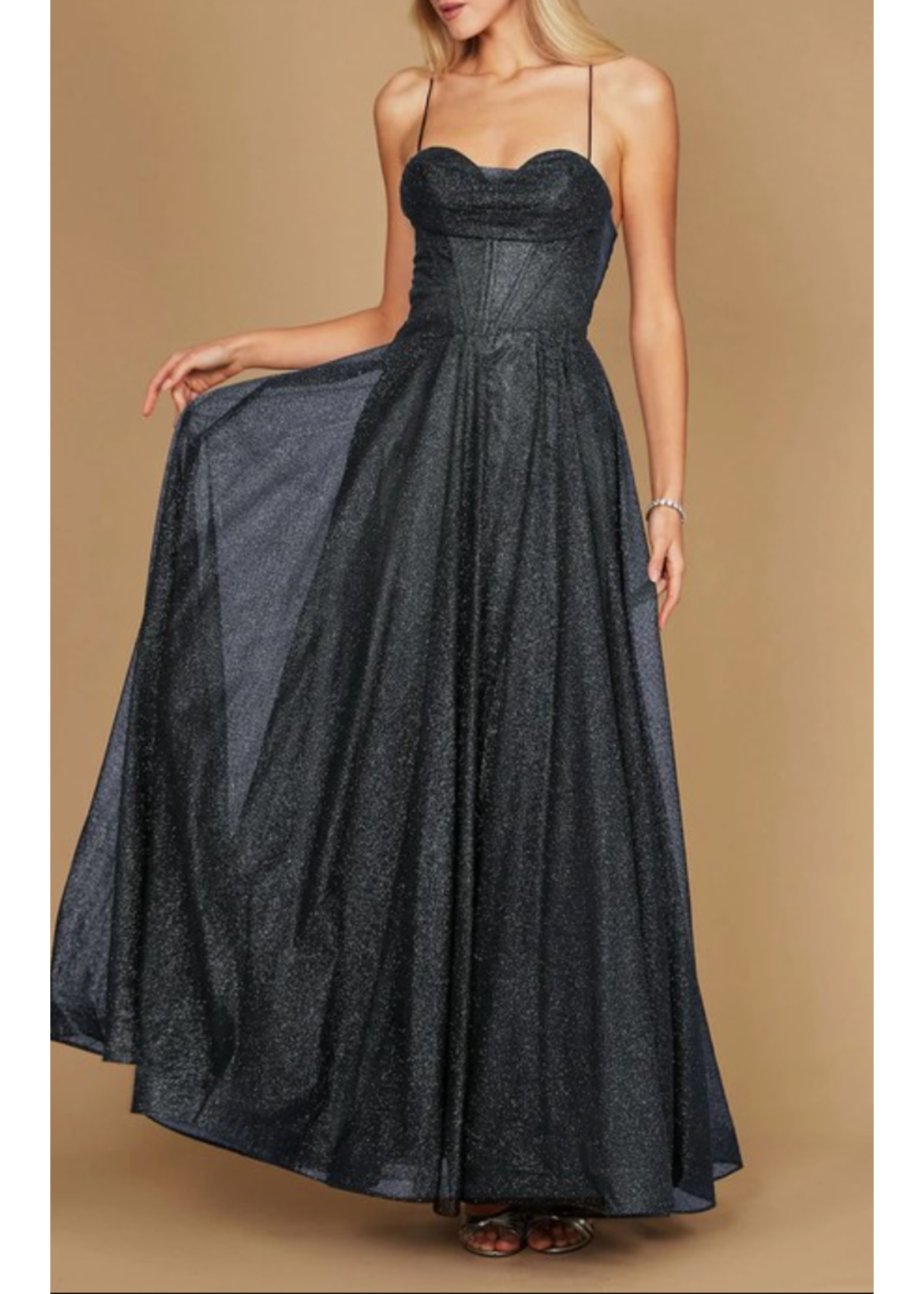 WDDD1336 - EVENING GOWN / cowl neckline, spaghetti straps, and a corset bodice