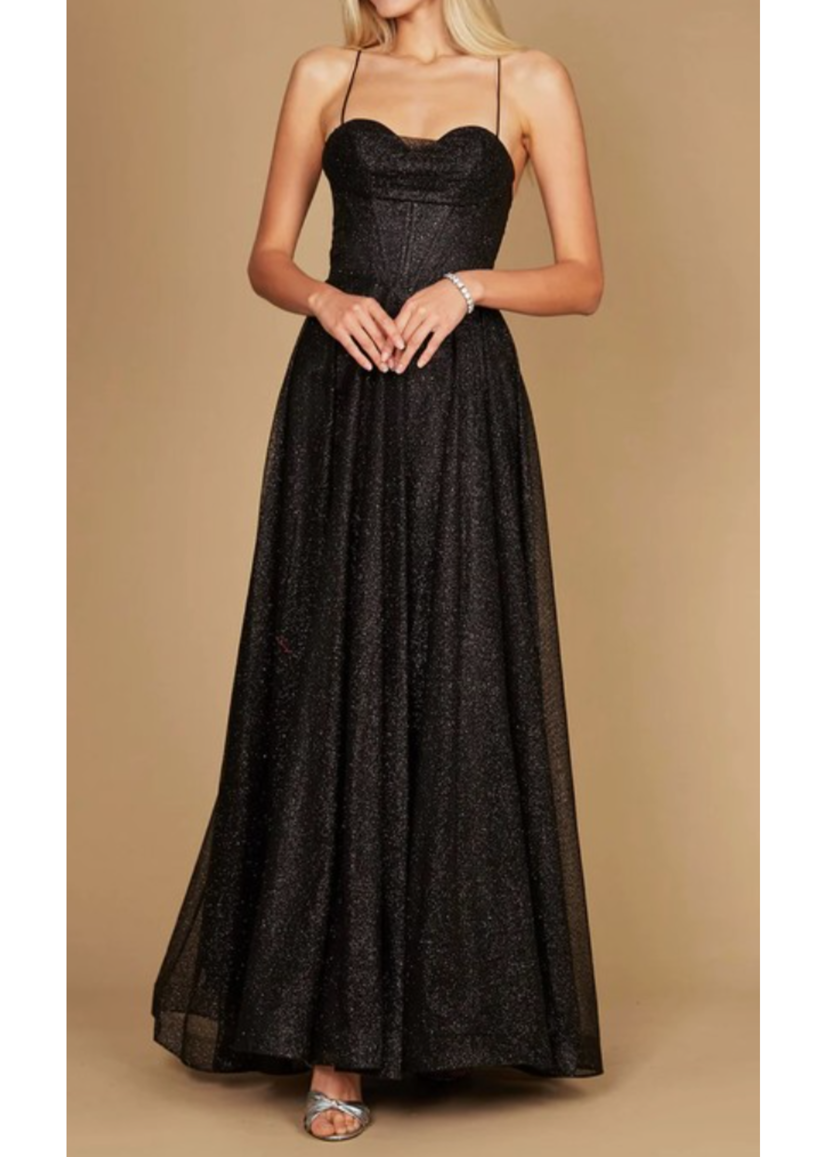 WDDD1336 - EVENING GOWN / cowl neckline, spaghetti straps, and a corset bodice