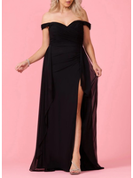 WDDD1322 - EVEING GOWN /PLUS OFF SHOULDER W SIDE RUCHING DETAIL AND SLIT