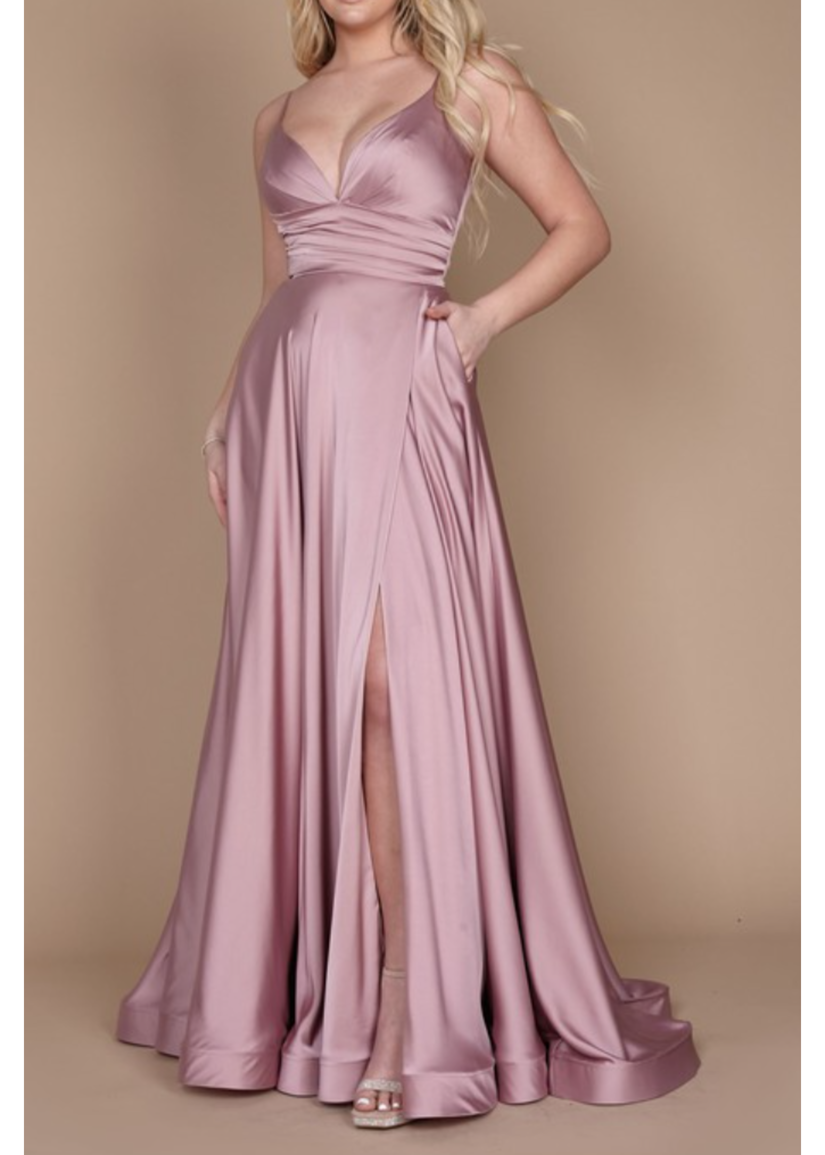 WDDD1287 - EVEING GOWN /  spaghetti strap and a sexy thigh-high slit with zipper back closure