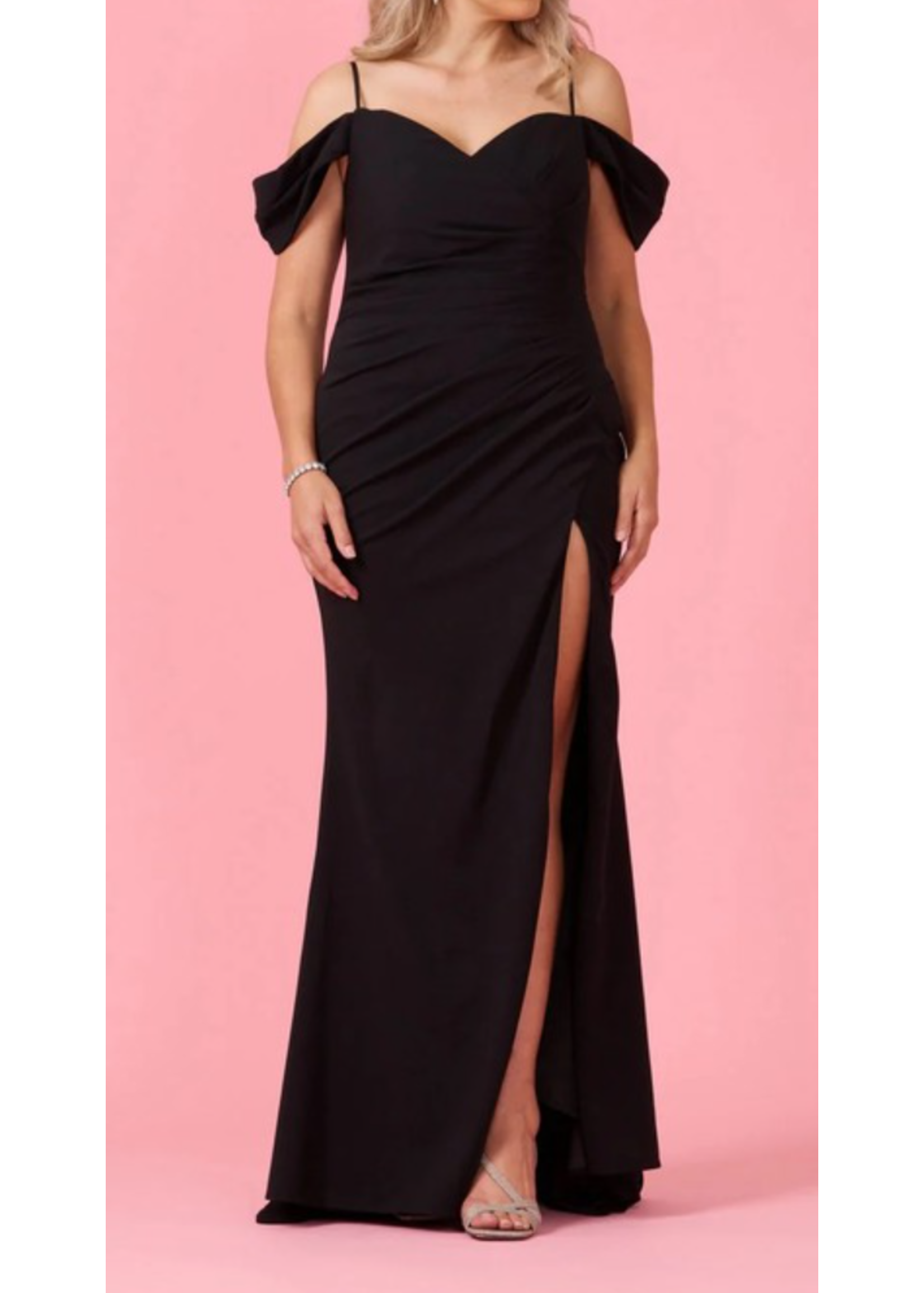 WDDD1320 -  EVENING GOWN / OFF SHOULD W SPAGHETTI STRAP SHETH GOWN W SLIT