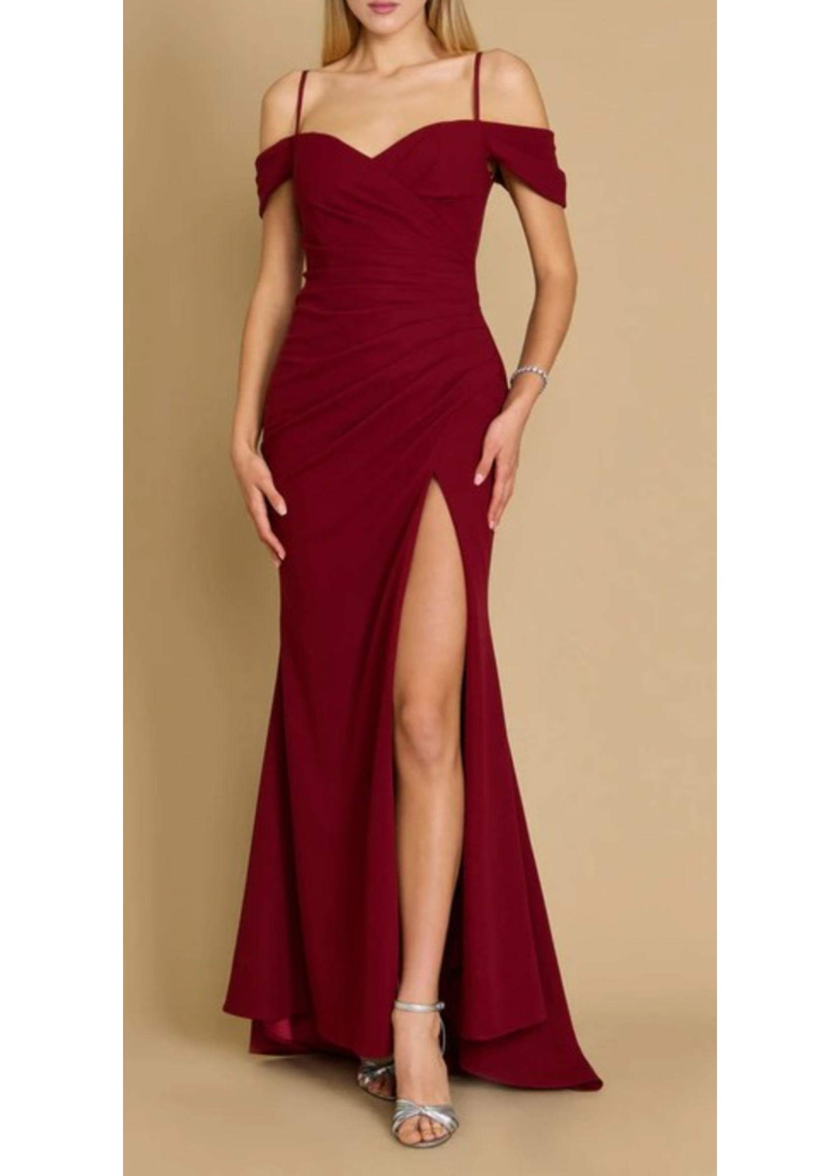 WDDD1320 -  EVENING GOWN / OFF SHOULD W SPAGHETTI STRAP SHETH GOWN W SLIT