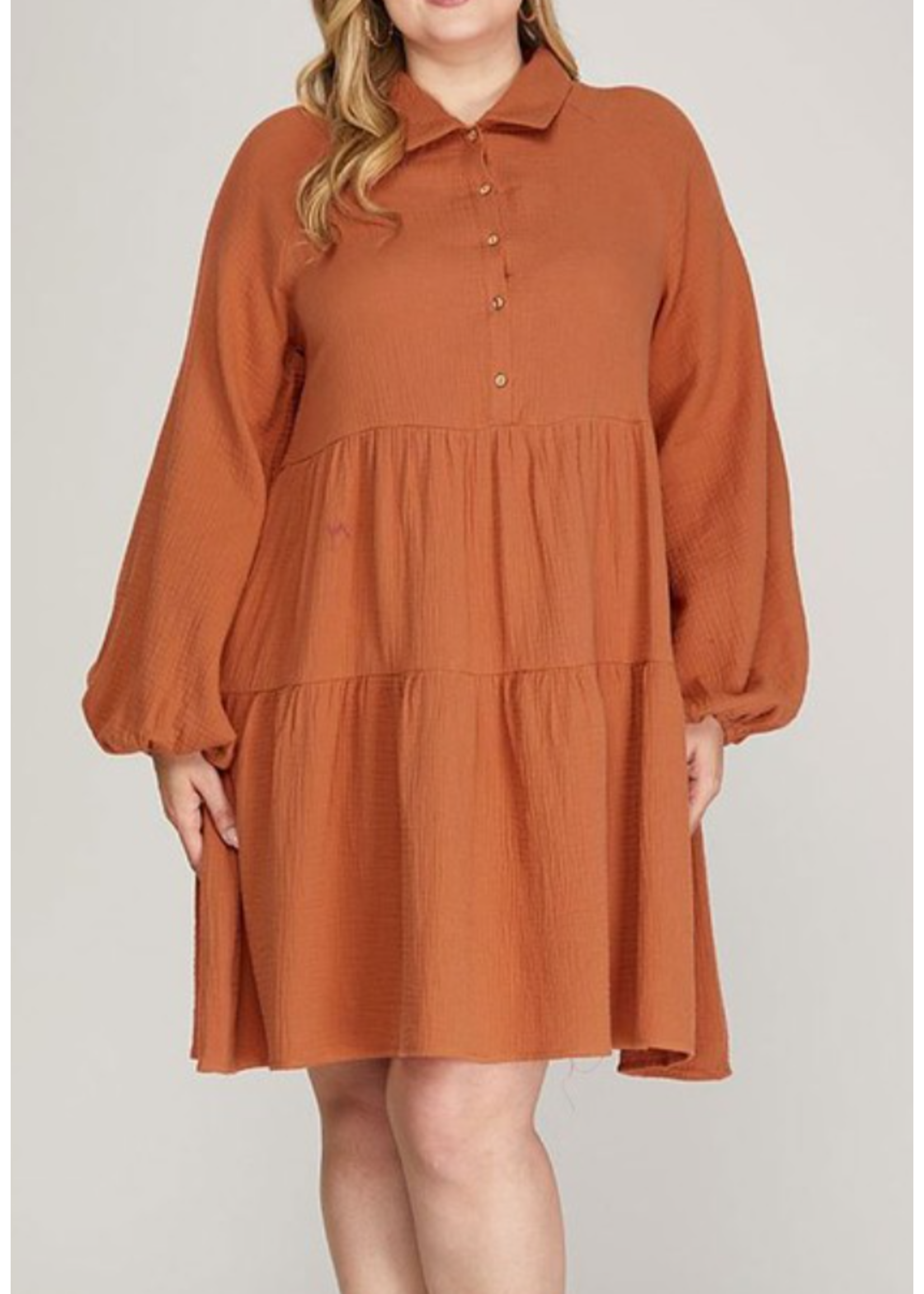 RSRSSW5238 - LONG SLEEVES BUTTON DOWN PLUS SHIRT MINI DRESS