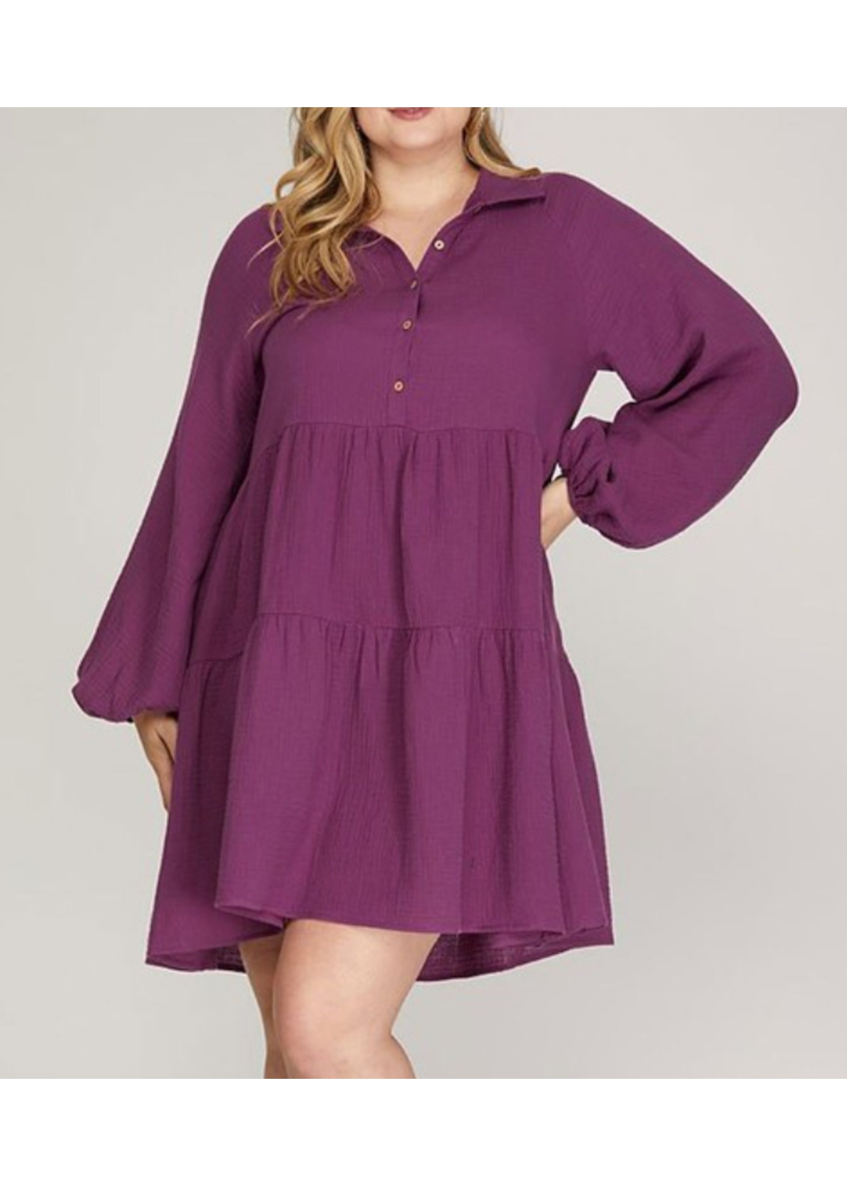 RSRSSW5238 - LONG SLEEVES BUTTON DOWN PLUS SHIRT MINI DRESS