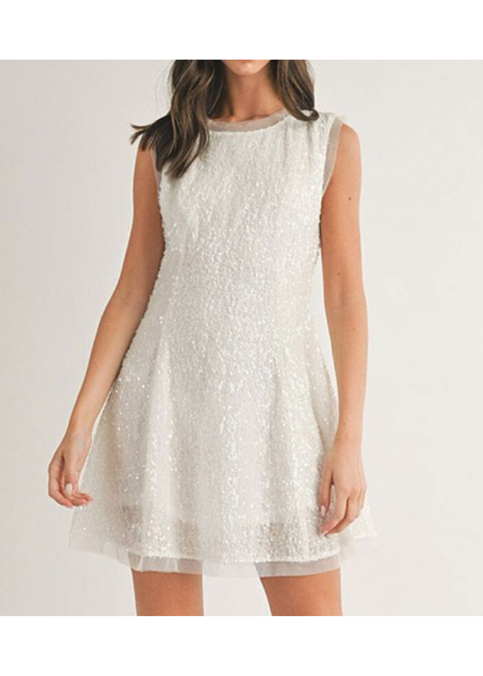 RSRHWT1802  - SEQUINS DETAIL FIT & FLARE BABY DOLL DRESS