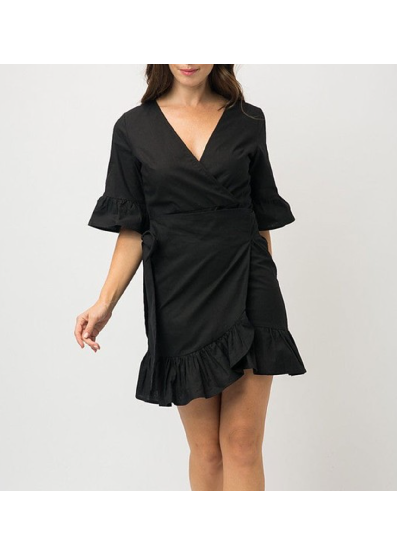 RSRSSW4908 - RUFFLED SHORT SLEEVES TIED MINI DRESS