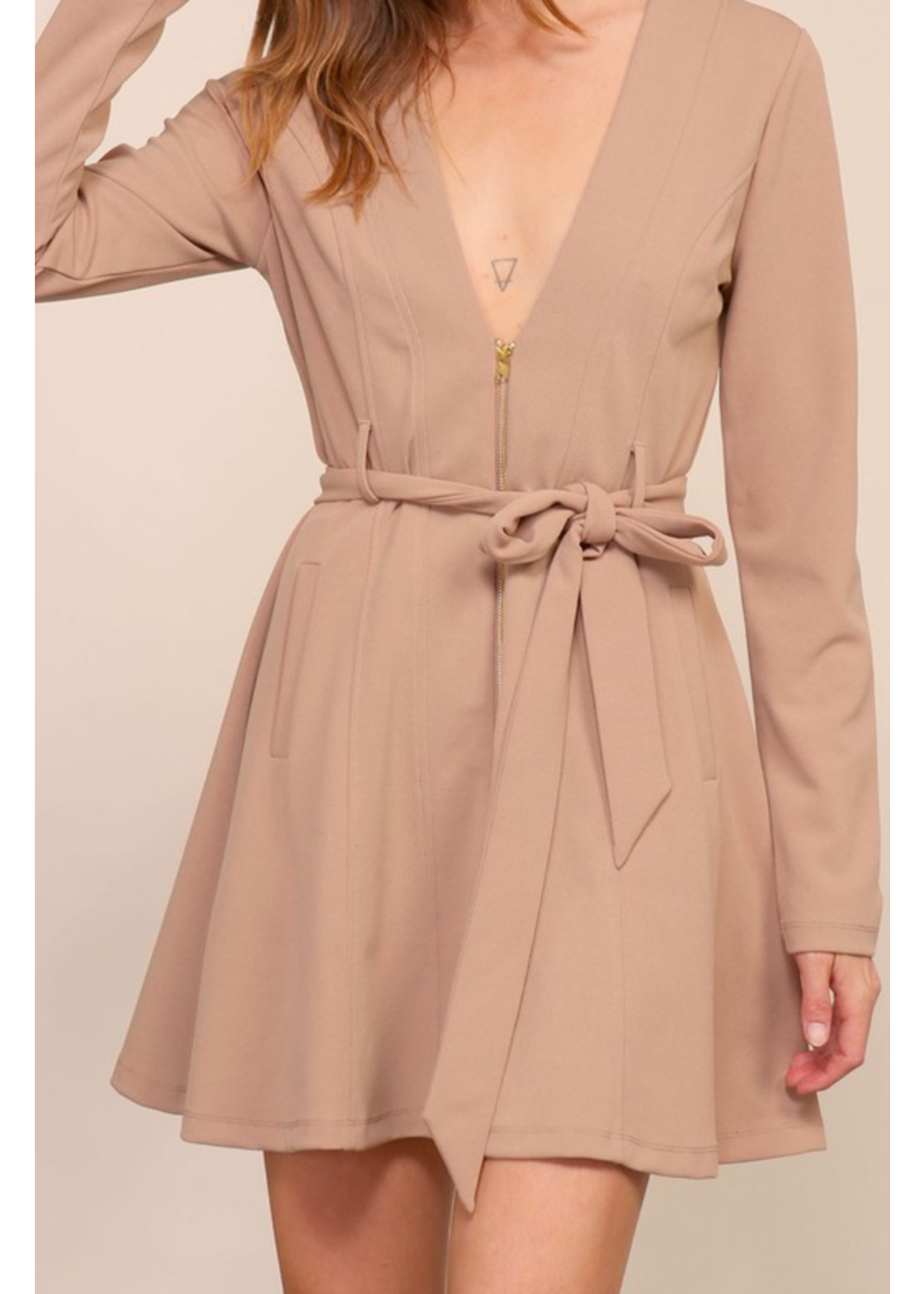 TGWJ8012S -  Techno crepe zip up skater dress